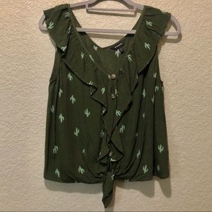 NEW Express Olive Green Cactus Print Short Sleeve Top size Small